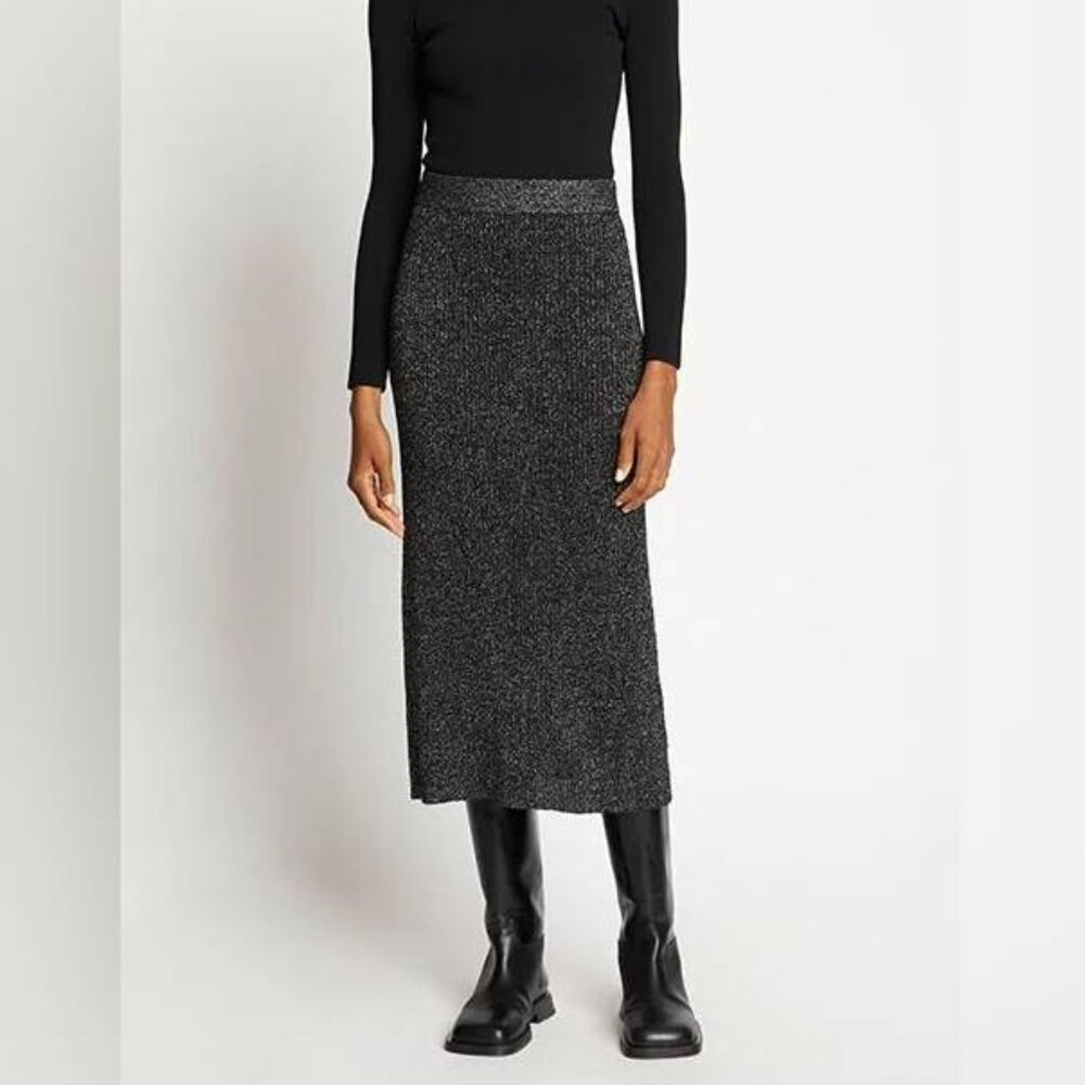 Proenza Schouler White Label Black Silver Lurex Midi Skirt
